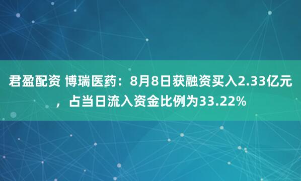 君盈配资 博瑞医药：8月8日获融资买入2.33亿元，占当日流入资金比例为33.22%